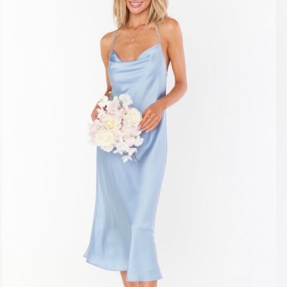 Show Me Your MuMu Dresses & Skirts - Show Me Your MuMu Tuscany Midi Slip Dress in Silver Luxe Satin